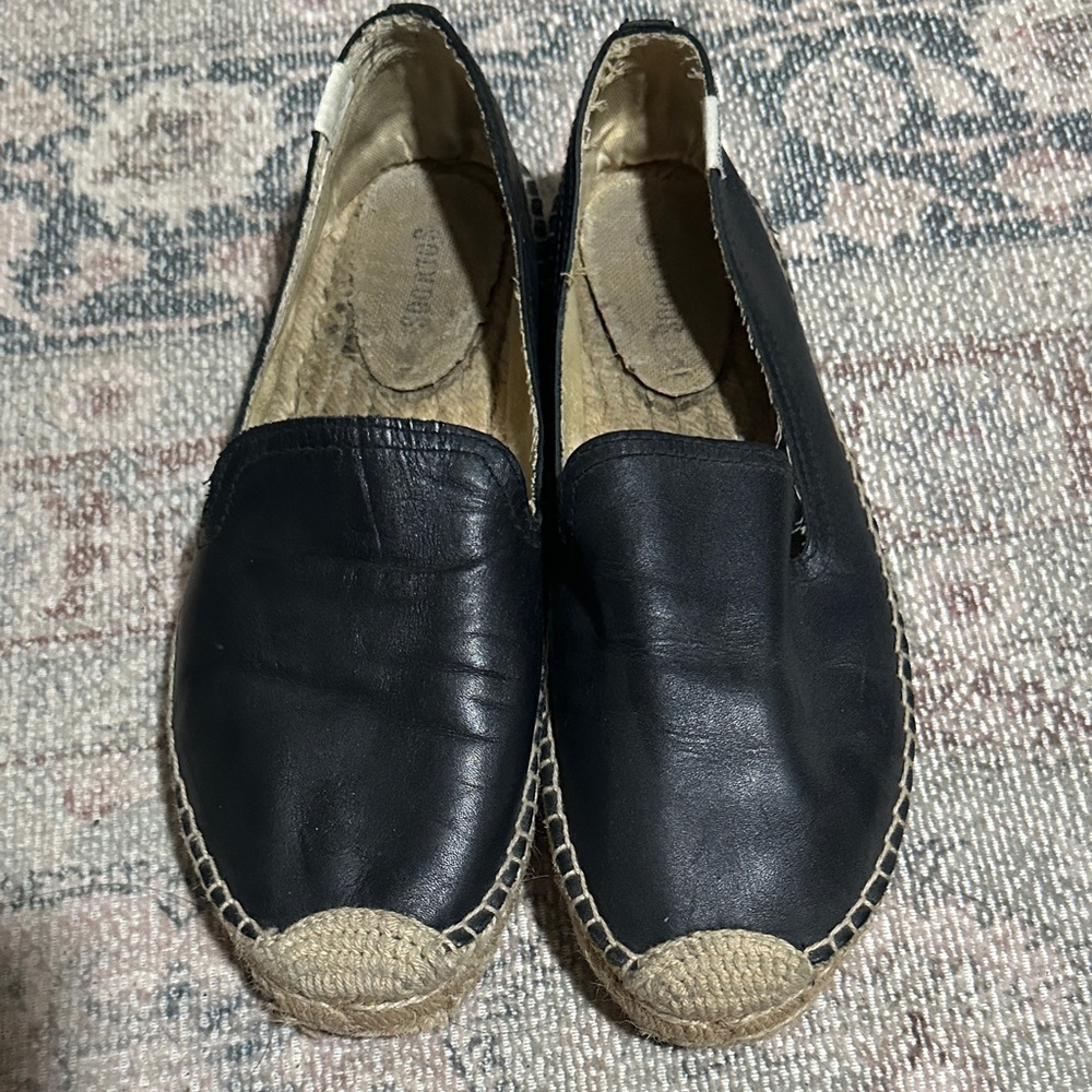 Soludos Black Leather Smoking Platform Espadrilles women size 8.5